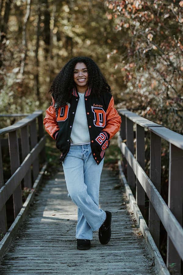 Outdoor fall senior session at Russ Forest County Park Cassopolis MI