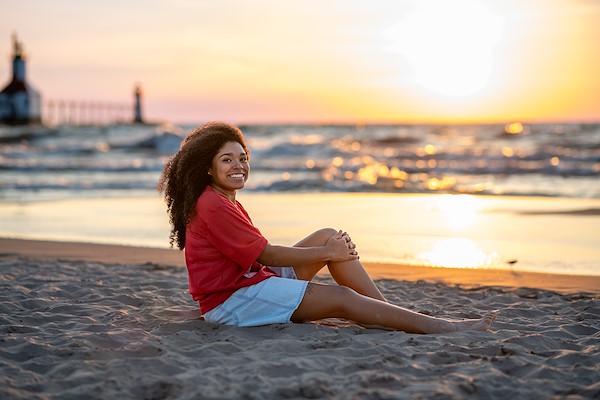 Golden hour senior photo session at Tiscornia Beach St. Joseph Michigan
