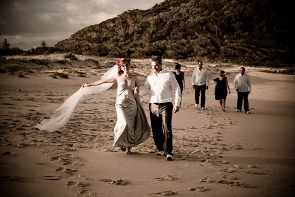 Sandra and Andrew's first dance at Shoal Bay Country Club, the bay visible behind them